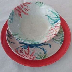 Melamine Sea Life Blue Crab Salad Plate, Coral Dinner Plate and match…